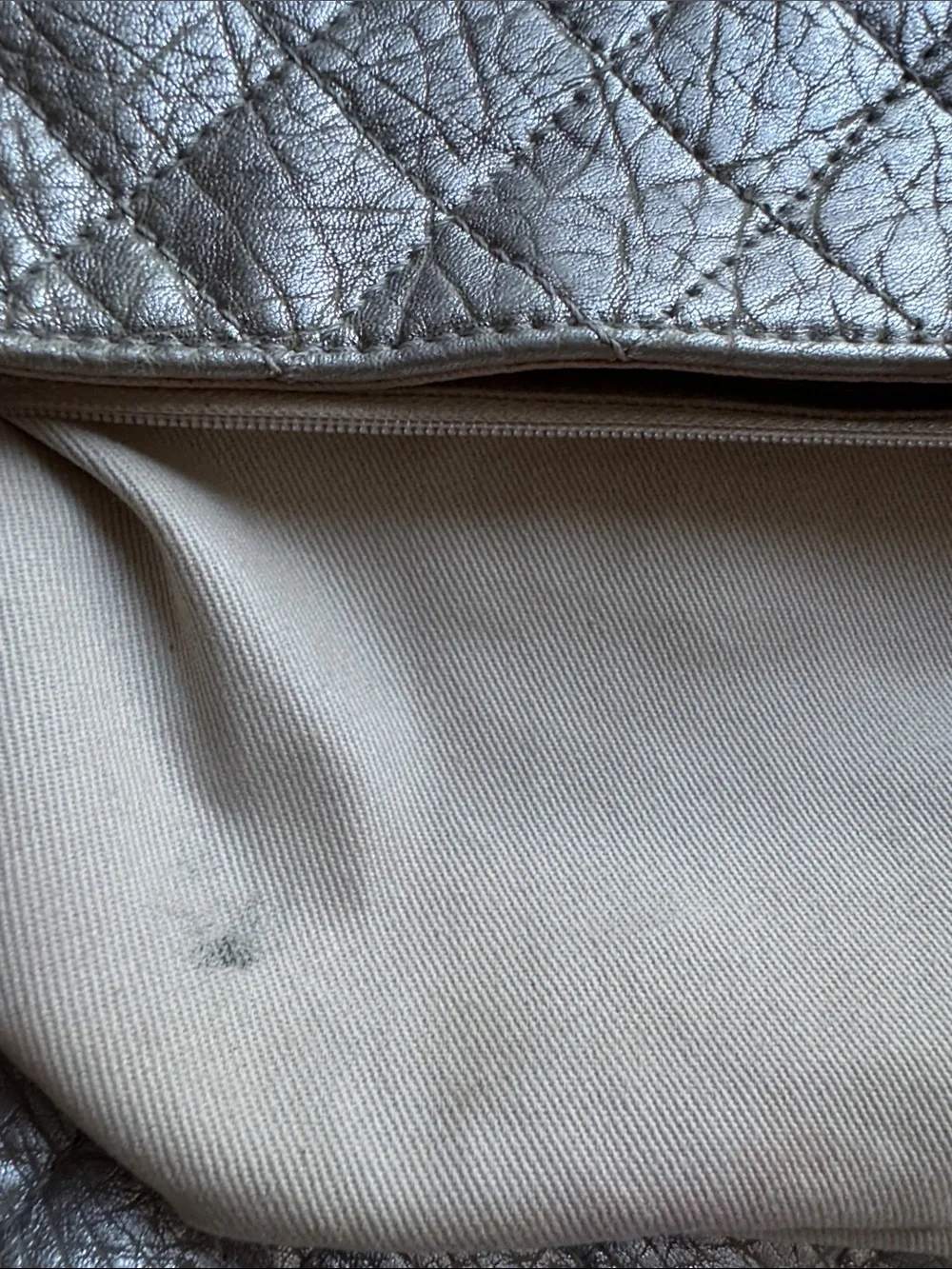 CHANEL Quilted Shoulder Bag in Metallic Gray